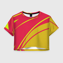 Футболка 3D укороченная женская Красно-розовый с салатовым точечный, цвет: 3D-принт