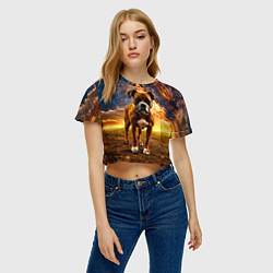 Футболка 3D укороченная женская Немецкий боксер и звездное небо, цвет: 3D-принт — фото 2