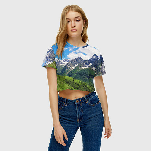 Женский топ Домбай - горный пейзаж на Северном Кавказе / 3D-принт – фото 3