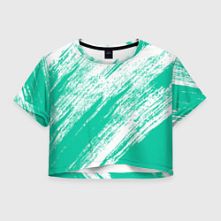 Футболка 3D укороченная женская The color is turquoise and white, цвет: 3D-принт