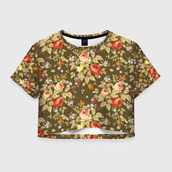 Футболка 3D укороченная женская Розы садовые и цветы полевые, цвет: 3D-принт