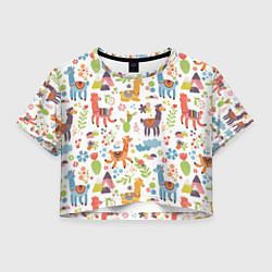 Футболка 3D укороченная женская Ламы паттерн, цвет: 3D-принт