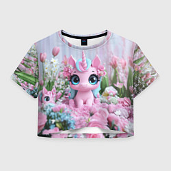 Футболка 3D укороченная женская Милая маленькая единорожка, цвет: 3D-принт