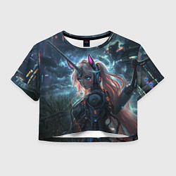 Футболка 3D укороченная женская Девушка - единорог киберпанк, цвет: 3D-принт
