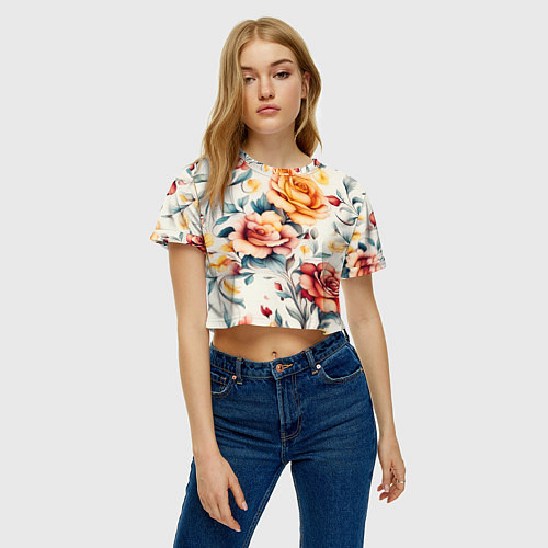 Женский топ Паттерн с переплетением цветов / 3D-принт – фото 3