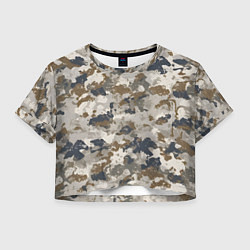 Футболка 3D укороченная женская Светлый камуфляж, цвет: 3D-принт