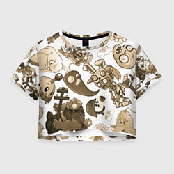 Футболка 3D укороченная женская Растения против зомби в бежевых тонах, цвет: 3D-принт