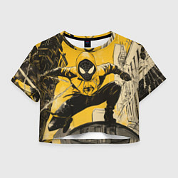 Футболка 3D укороченная женская Черный человек-паук, цвет: 3D-принт