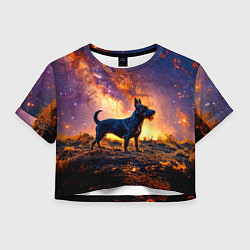 Футболка 3D укороченная женская Скотч-терьер в космосе, цвет: 3D-принт