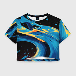 Футболка 3D укороченная женская Синяя волна из красок, цвет: 3D-принт