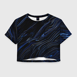 Футболка 3D укороченная женская Чёрно-синий абстракция линии, цвет: 3D-принт