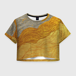 Футболка 3D укороченная женская Золотые волны на сером текстура, цвет: 3D-принт