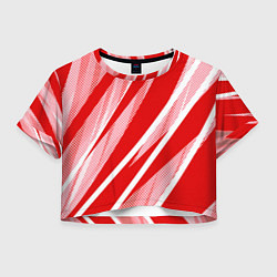 Футболка 3D укороченная женская Красно-белый абстракция с полосами, цвет: 3D-принт