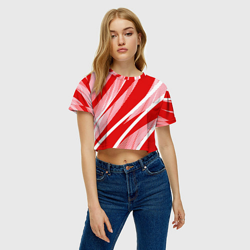 Женский топ Красно-белый абстракция с полосами / 3D-принт – фото 3