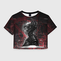 Футболка 3D укороченная женская Футуристичная кибернетическая жница, цвет: 3D-принт