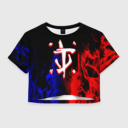 Футболка 3D укороченная женская Doom flame neon, цвет: 3D-принт