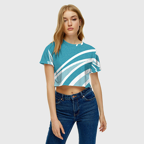 Женский топ Бело-голубой абстракция с полосами / 3D-принт – фото 3