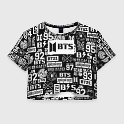 Футболка 3D укороченная женская Bangtan Boys pattern black, цвет: 3D-принт