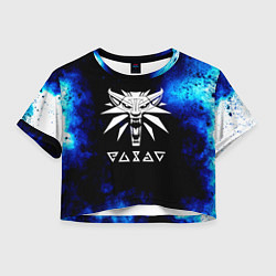 Футболка 3D укороченная женская Ведьмак лого синие краски, цвет: 3D-принт