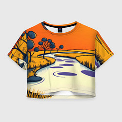 Футболка 3D укороченная женская Арт с фантастическим пейзажем, цвет: 3D-принт