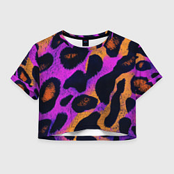 Футболка 3D укороченная женская Неоновый леопардовый узор, цвет: 3D-принт