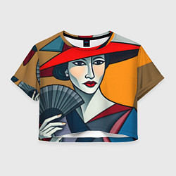 Футболка 3D укороченная женская Дама с веером, цвет: 3D-принт