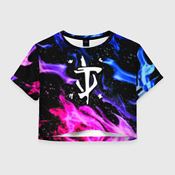 Футболка 3D укороченная женская Doom flame neon, цвет: 3D-принт