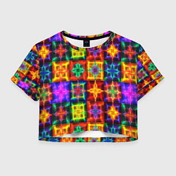Футболка 3D укороченная женская Неоновое стекло абстракция, цвет: 3D-принт