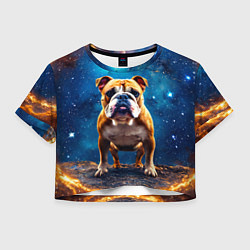 Футболка 3D укороченная женская Бульдог в космосе, цвет: 3D-принт