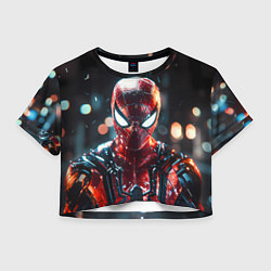 Футболка 3D укороченная женская Человек-паук и вспышки света, цвет: 3D-принт
