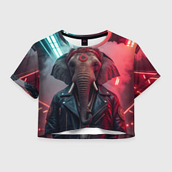Футболка 3D укороченная женская Cyberpunk elephant, цвет: 3D-принт
