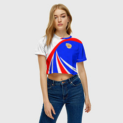 Футболка 3D укороченная женская Герб России - цвета флага, цвет: 3D-принт — фото 2