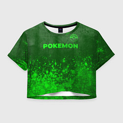 Футболка 3D укороченная женская Pokemon - green gradient посередине, цвет: 3D-принт
