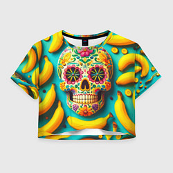 Футболка 3D укороченная женская Череп и бананы - летняя композиция, цвет: 3D-принт