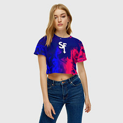 Футболка 3D укороченная женская Sally face neon flame, цвет: 3D-принт — фото 2