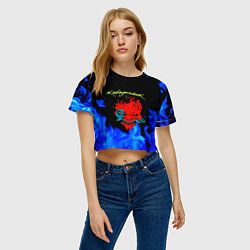 Футболка 3D укороченная женская Киберпанк голубой огонь, цвет: 3D-принт — фото 2