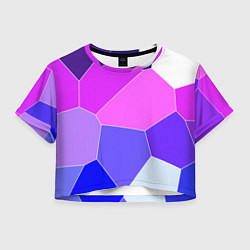 Футболка 3D укороченная женская Сине-розовый крупные фрагменты, цвет: 3D-принт
