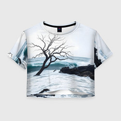 Футболка 3D укороченная женская Дерево в море, цвет: 3D-принт