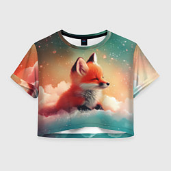 Футболка 3D укороченная женская Милый лисенок спит на облаке, цвет: 3D-принт