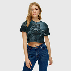 Футболка 3D укороченная женская Солдат волк, цвет: 3D-принт — фото 2