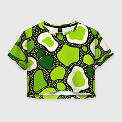 Футболка 3D укороченная женская Зеленая абстракция с кругами, цвет: 3D-принт