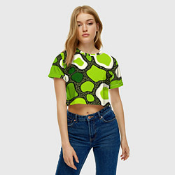 Футболка 3D укороченная женская Зеленая абстракция с кругами, цвет: 3D-принт — фото 2