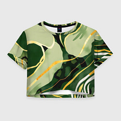 Футболка 3D укороченная женская Зеленый природный паттерн, цвет: 3D-принт