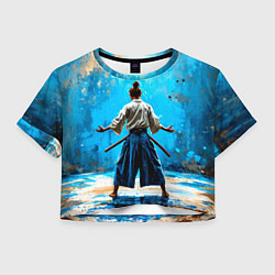 Футболка 3D укороченная женская Боец айкидо на синем, цвет: 3D-принт