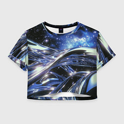 Футболка 3D укороченная женская Закрученные линии и звезды - космическая абстракци, цвет: 3D-принт