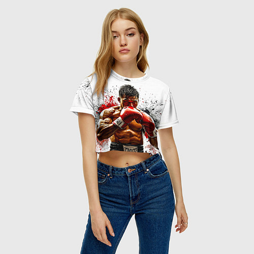 Женский топ Тайский боксер на белом / 3D-принт – фото 3
