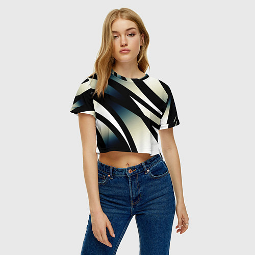 Женский топ Чёрно-белый с синим затемнением полосы / 3D-принт – фото 3