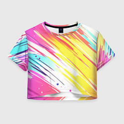 Футболка 3D укороченная женская Брызги краски на белом фоне, цвет: 3D-принт