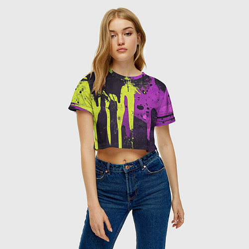 Женский топ Желтая и фиолетовая краска на черном / 3D-принт – фото 3