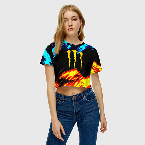 Женский топ Monster energy текстура огненная / 3D-принт – фото 3
